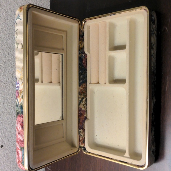 Vintage floral brocade hard shell jewelry box organizer travel case EUC - Picture 7 of 7